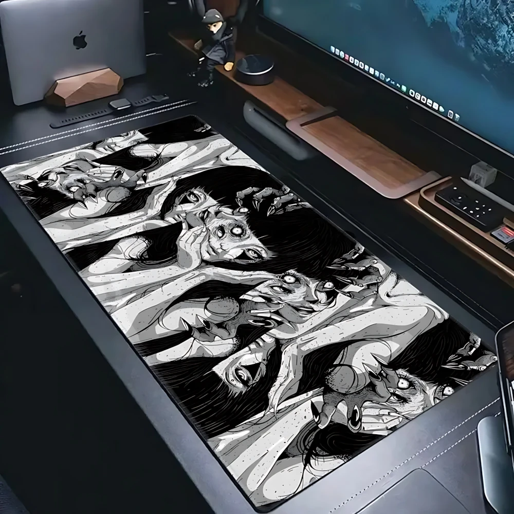 

Black and white mousepad gaming keyboard pads large XXL cute high-definition desk pad player Junji Ito horror anime Keyboard mat