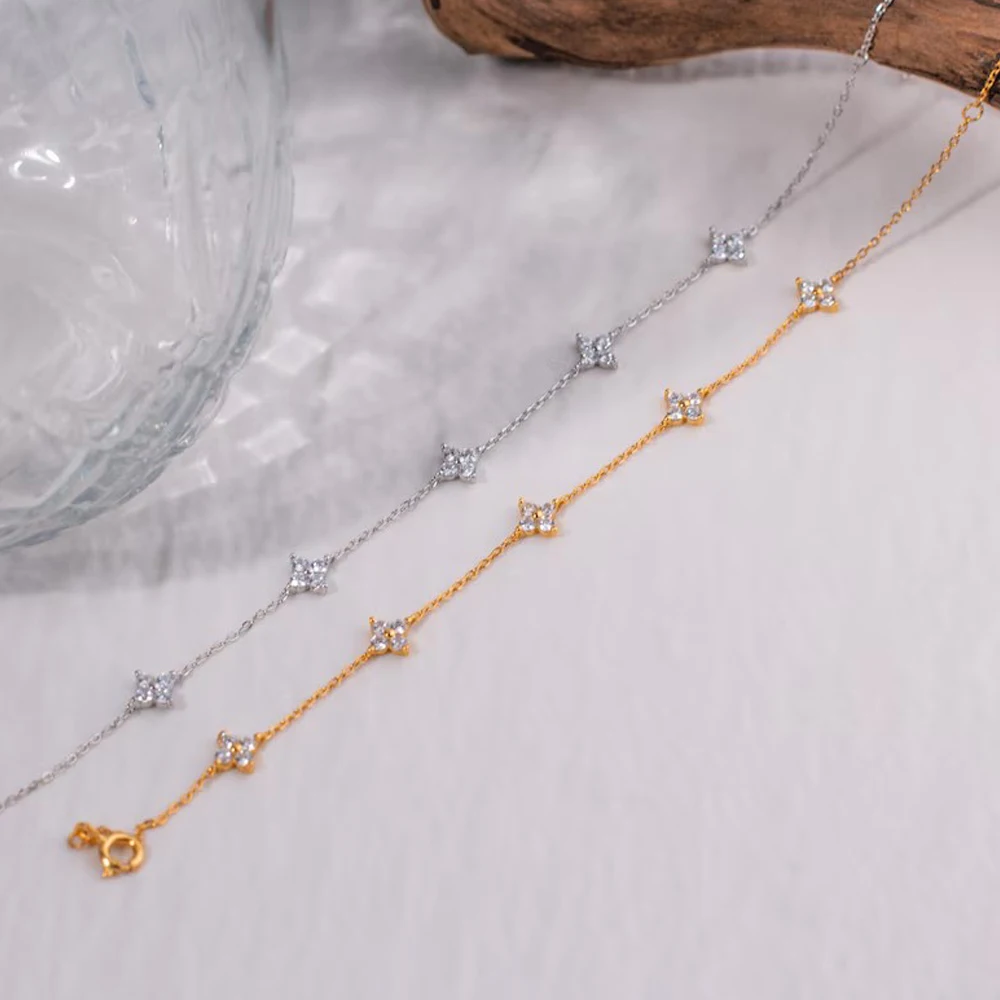 

CANNER 925 Sterling Silver Lucky CZ Leaf Bracelets For Women Ins Flowers Elegant Pendant Bracelets Minimalist Fine Jewelry Gift