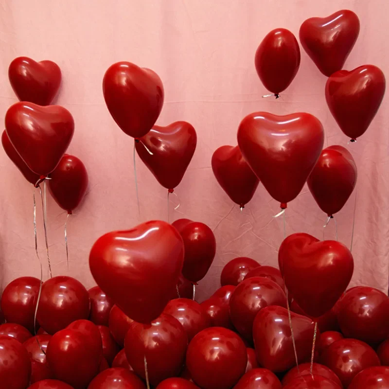 10/100 pçs balão em forma de coração balão de látex vermelho inflável decoração suprimentos dia dos namorados cena festa de casamento decorado atacado