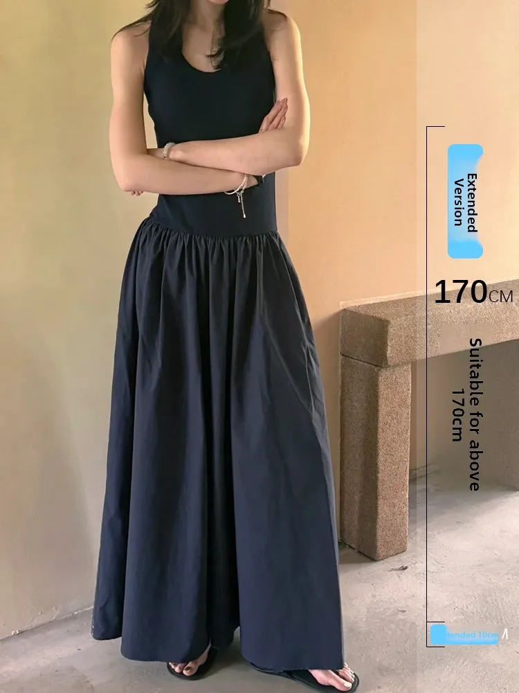 

Summer New Sle plus Size Long Blue Maxi Dr Women's Vest Dr Slimming Holiday Vibes A-line Silhouette U-neline