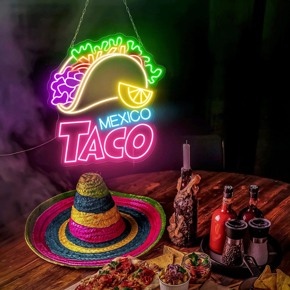 Mexico Taco Neon Sign Custom Neon Sign Mexican Food Shop Wall Hanging Decor Light Signs Mexican Restaurant Welcome Night Lights