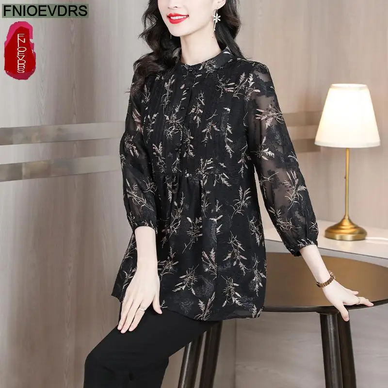 L-5XL Loose Clothes 2023 Women European Fashion Elegant Office Lady Work Button Shirt Retro Tunic Belly Peplum Tops And Blouses