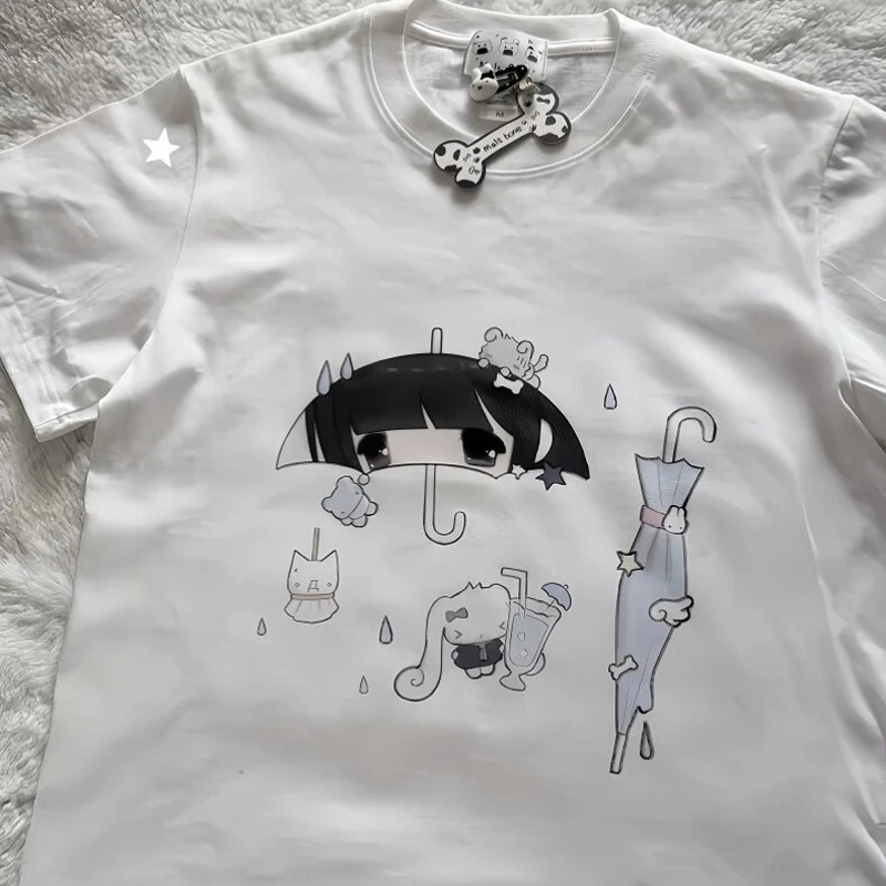 日本のかわいい傘プリント半袖女性の Tシャツ夏ルーズコットン - Women'S Fashion Umbrella のレビューと価格