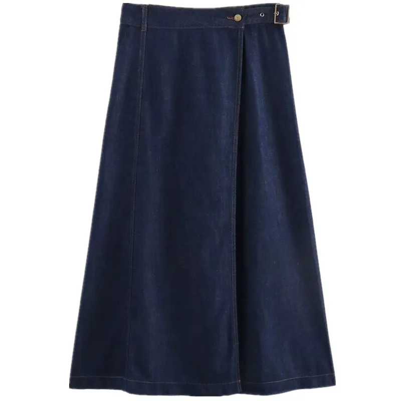 

2024 Summer New Women's Design Sensation Versatile Denim Skirt Midi Length f-length Skirt 7956454 Commute Sle High Waist