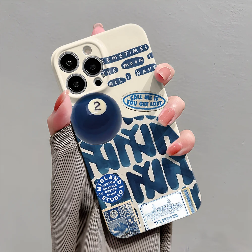 

Billiards Blue Painting Unique Chic Phone Case Shockproof Hard Case for Iphone16 15 14 13 12 11 Pro Max Plus Protective Cover