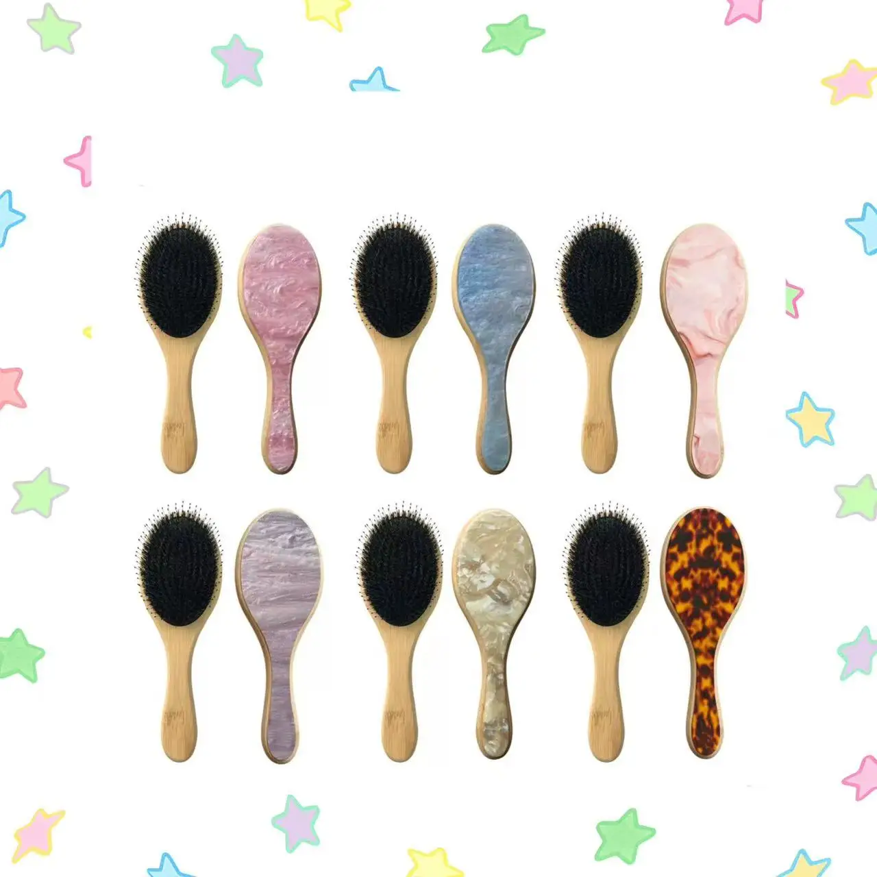 Fashionable Acetate Boar Bristle Brush Hair Comb Retro Shiny Pink Blue Color Portable Comb Women 2025 INES Hair Accessories