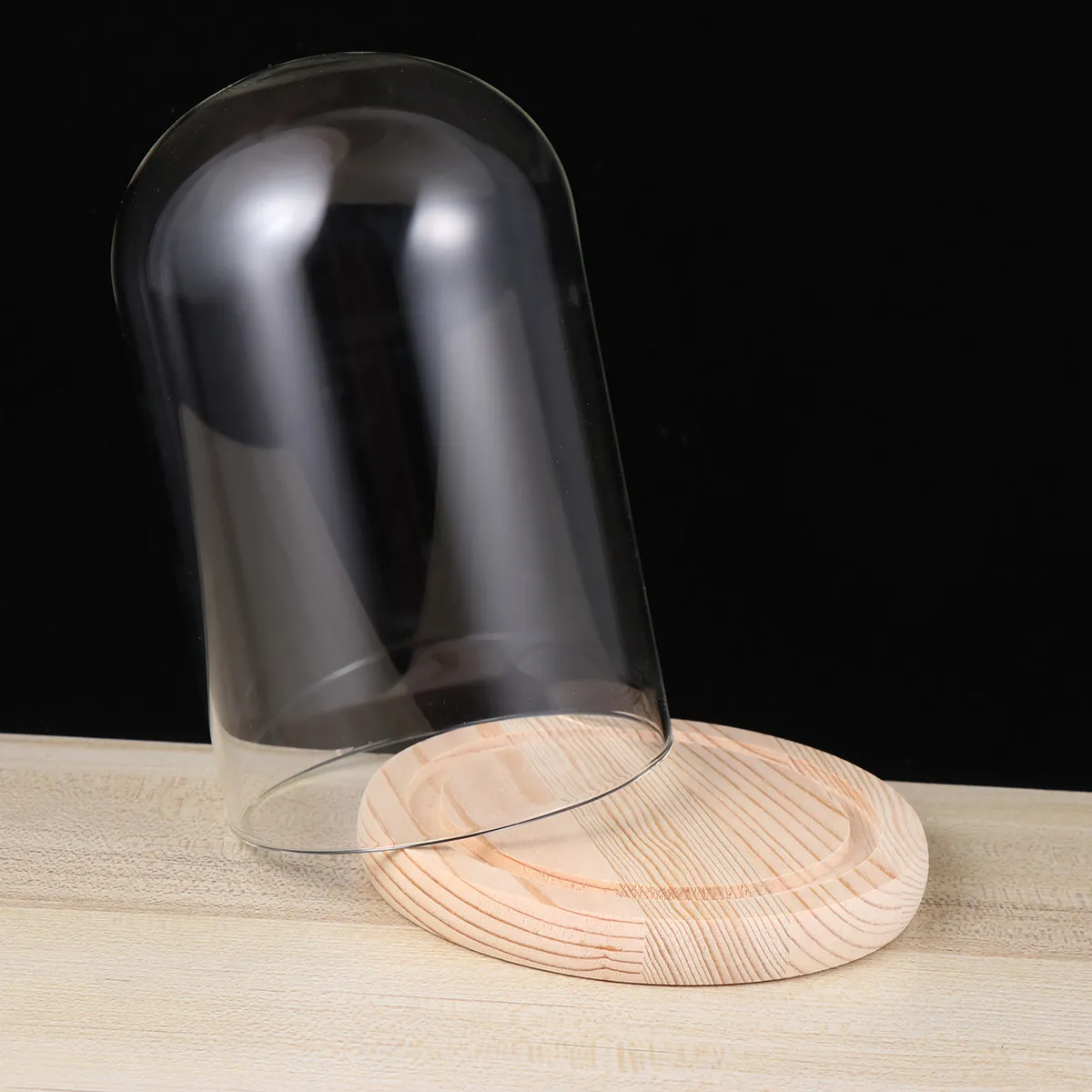Micro Landscape Eternal Flower Glass Dome Transparent Flower Glass Cover on Wooden Base Portable DIY Craft Storage for Valentine