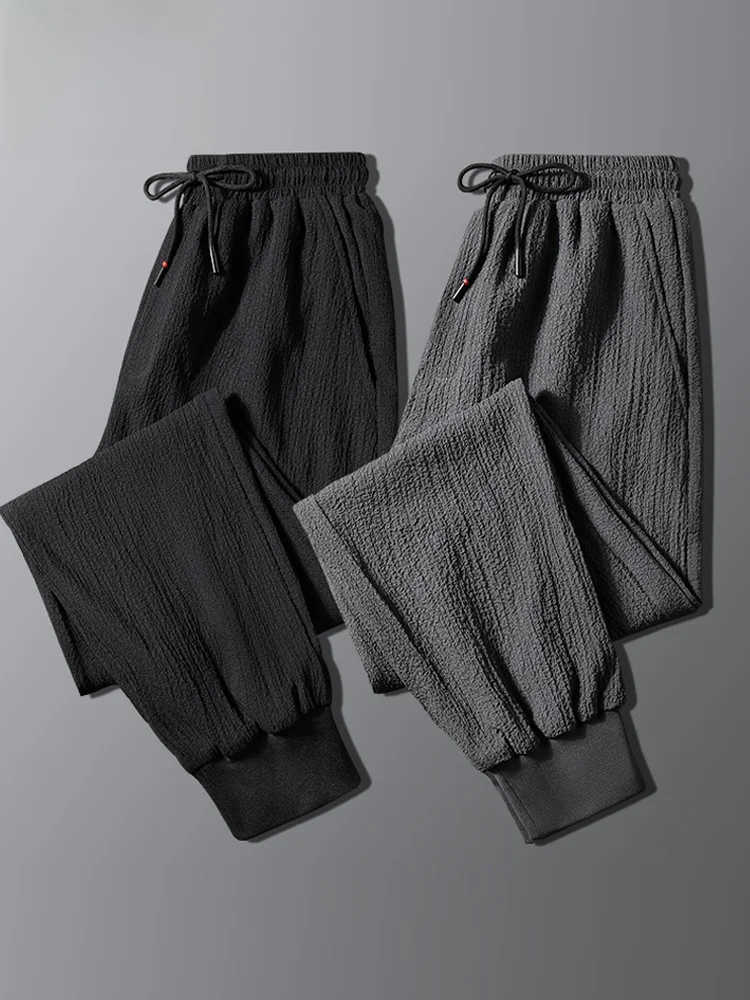 

Cotton Linen Men's Summer Thin Ice Silk Long Casual Pants Loose Cuffed Qui Dry Sports Trousers Breathable Lightweight