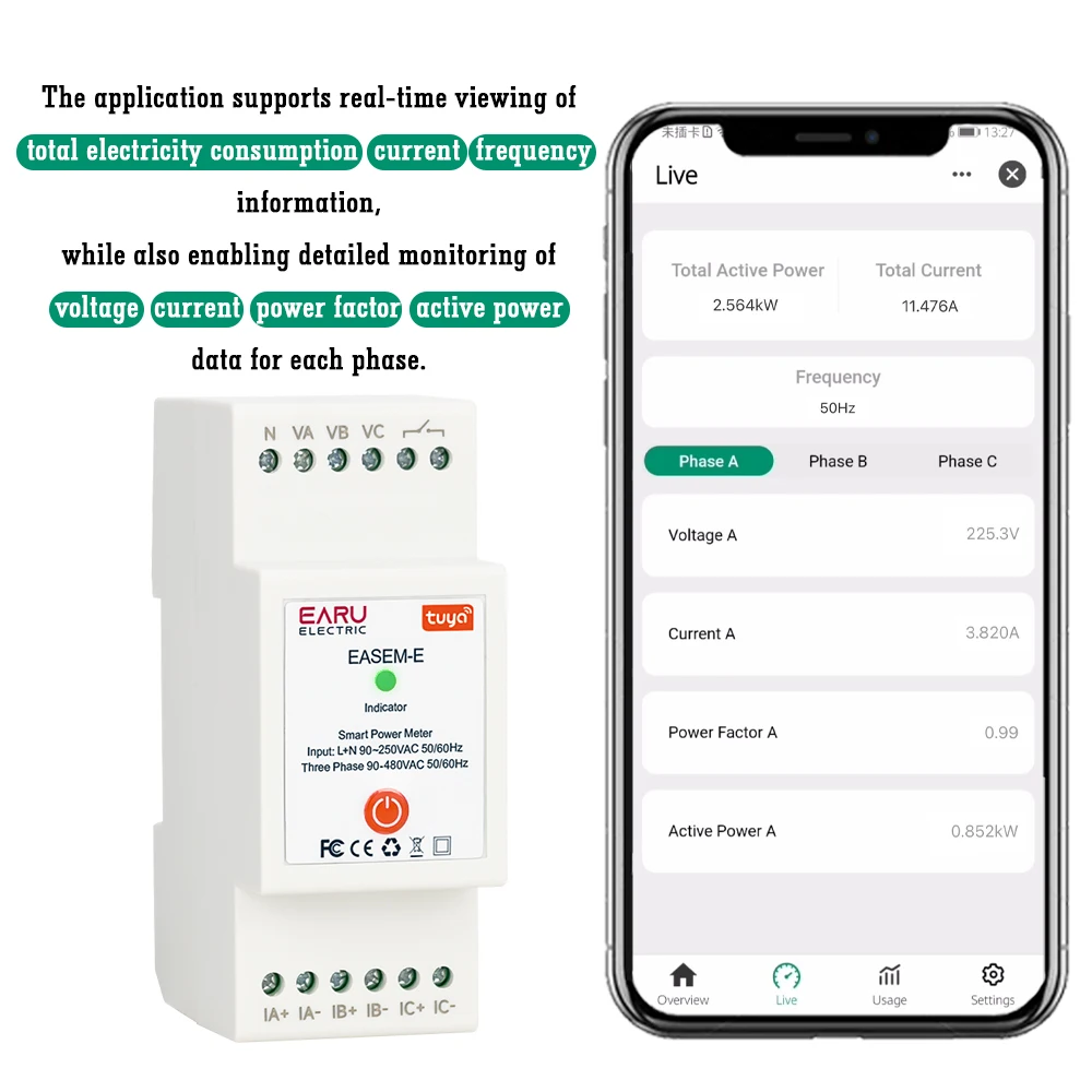 Tuya Smart WiFi Drei Phase 80A AC90-480V Bidirektionale Messung Power Energie kWh Meter Monitor 3Pcs CT Schellen Schalter relais