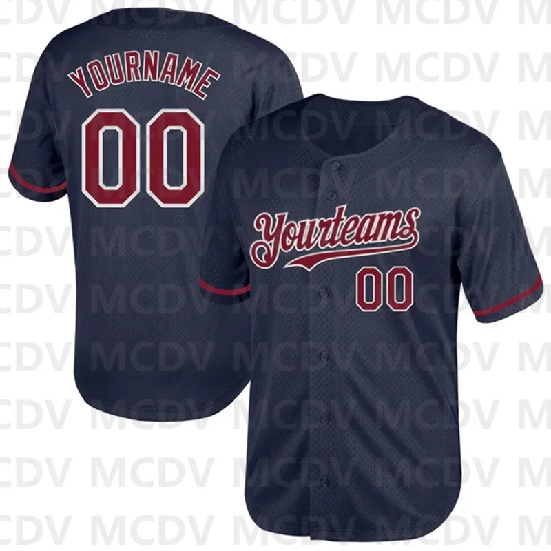 Custom Navy Crimson-White Mesh Authentic Throwback Baseball Jersey 3D Printed Casual Team Shirts Unisex Tops