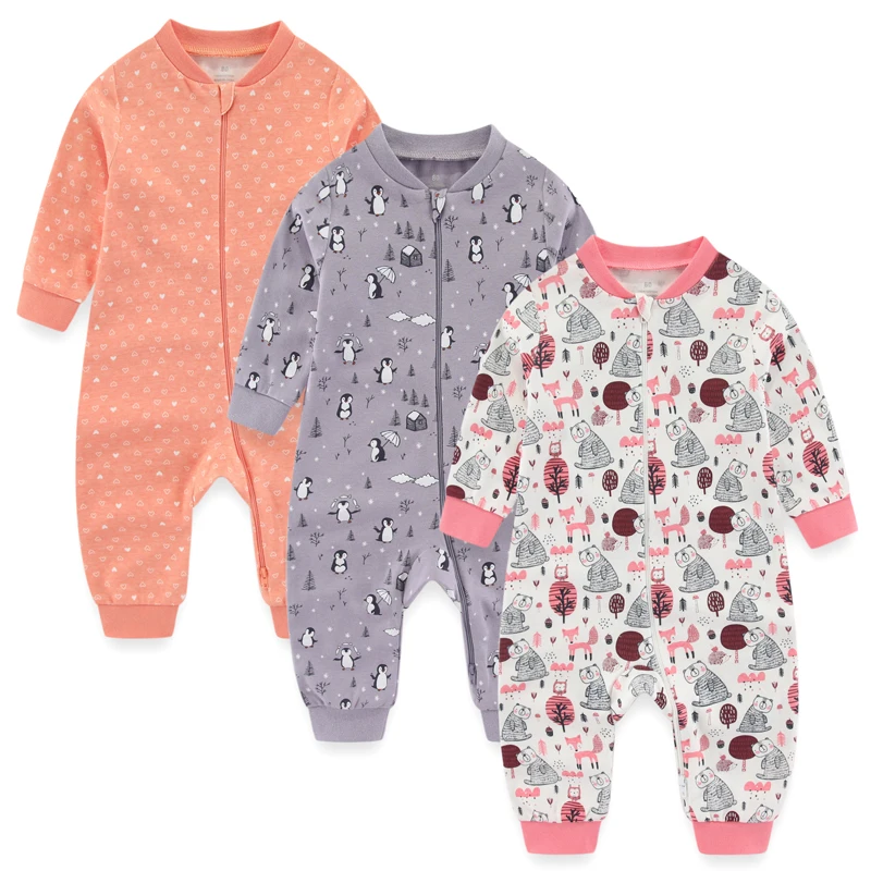 

Fetchmous Newborn Baby Girl Clothes 3Pieces Unisex 0-24M Cartoon Rompers Baby Boy Clothes Sets Zipper Spring Autumn Bebes