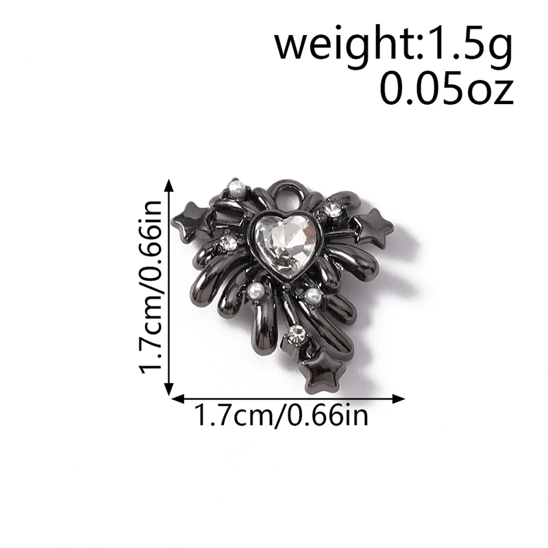 5 Stück 17x17mm Niedliche Kristall-Metall-Herz-Feuerwerk-Anhänger für Schmuckherstellung, Ohrringe, Halsketten, Armbänder, DIY-Bastelbedarf – Detail 1
