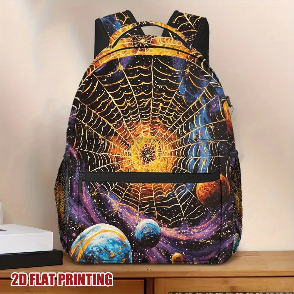 1pc Halloween Cosmic Web Backpack Large Capacity Lightweight Zipper Closure Hand Washable Ideal for Work Daily Use