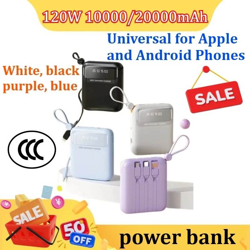 

10000/20000mAh 120W Super Fast Charging Comes with Four Wires Small Portable Power Bank for IPhone for Xiaomi for Samsung
