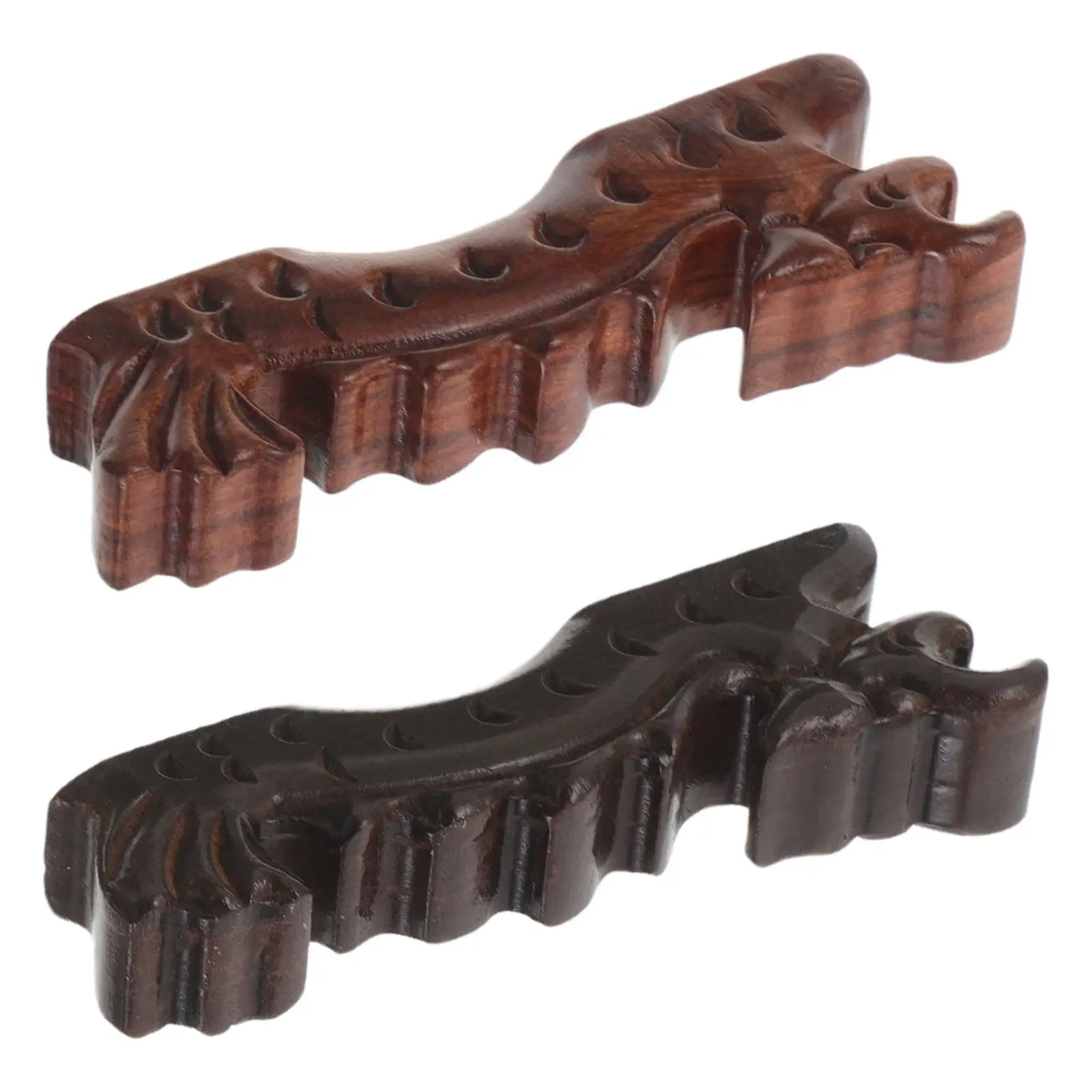 2Pcs Wood Calligraphy Brush Holder Dragon Shape Artistic Paintbrush Rest Stand Desk Organizer for Chinese Writing Brushes