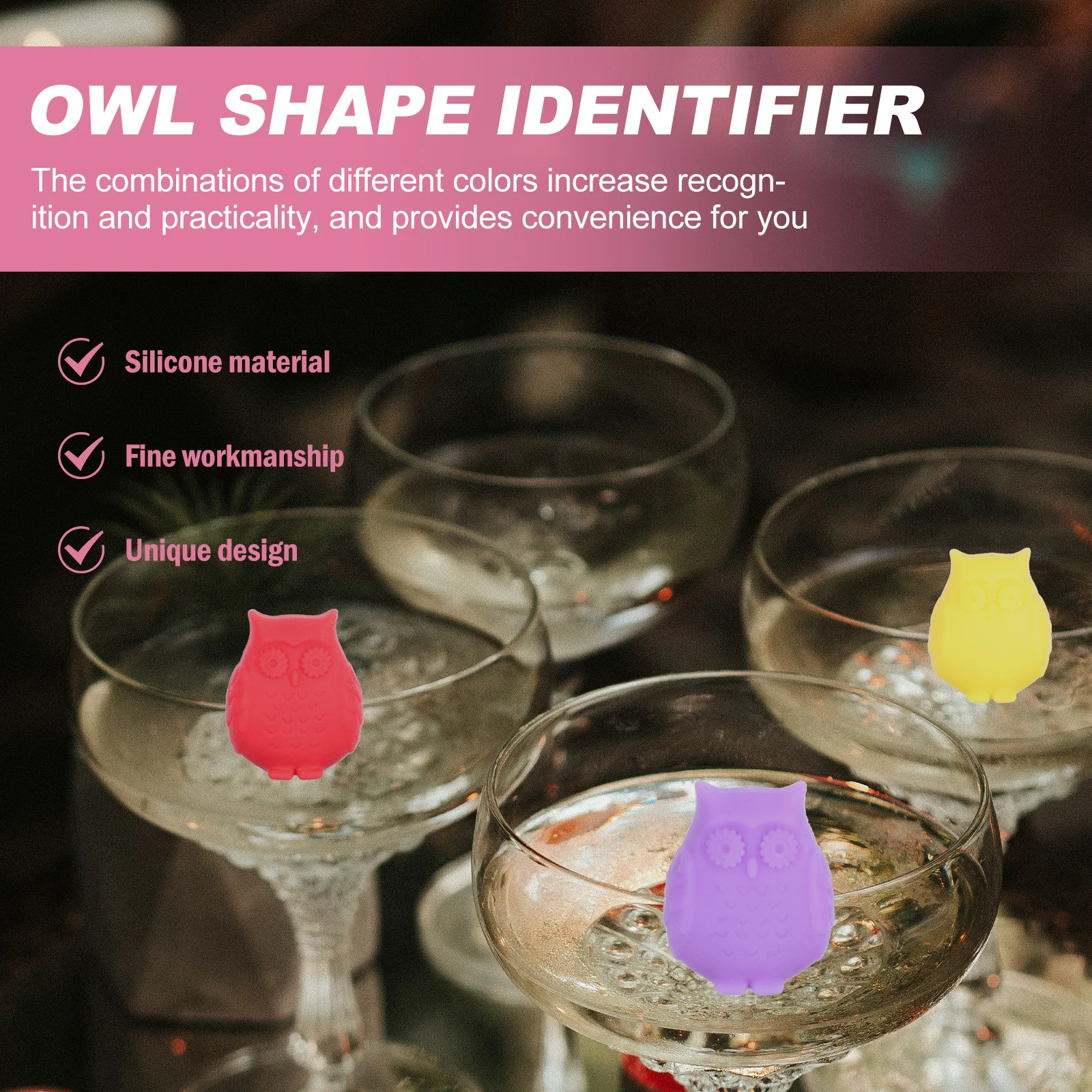 

6pcs Lovely Owl Shape Cup Identifiers Party Glass Recognition Markers Adorable Wine Glass Charms Waterproof Reusable