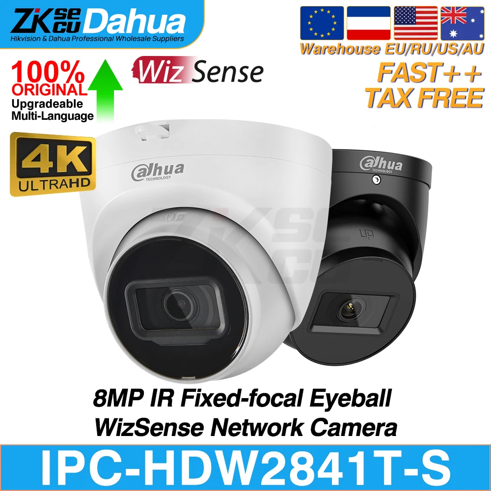 

Dahua Original IPC-HDW2841T-S 8MP 4K Eyeball WizSense Network IP Camera IR 30M built-in MIC SD Slot SMD Plus IVS POE H.265 IP67