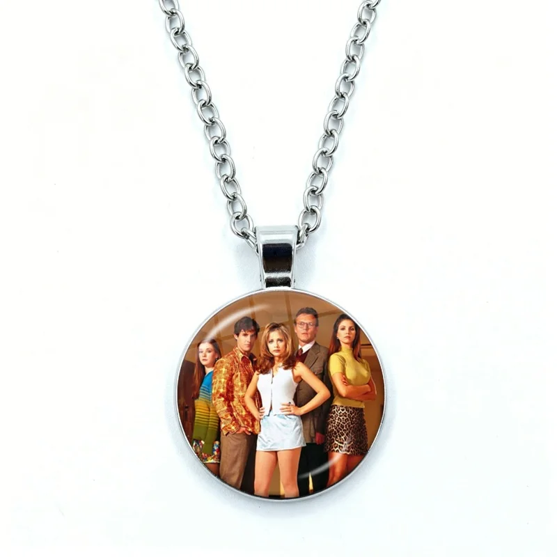Horror TV Series Buffy The Vampire Slayer Necklace for Women Jewelry Cabochon Glass Pendant Fashion Statement Crystal Necklace