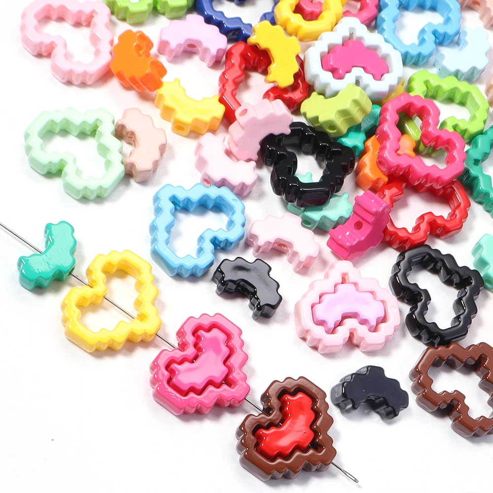 10/20pcs Acrylic Solid Color Baking Paint Pixel Heart Set Bead DIY Phone Chain Keychain Material Jewelry Accessories