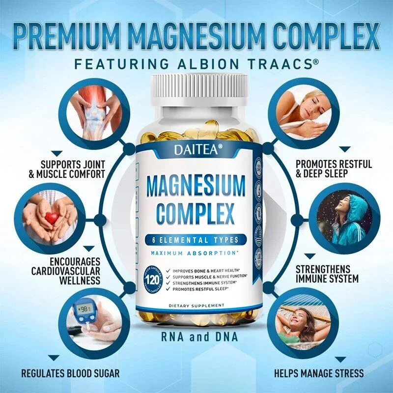 Magnesium Complex Capsules - for Muscle, Immunity, Sleep, Nerve and Energy, High Absorption, Vegetarian, Non-GMO