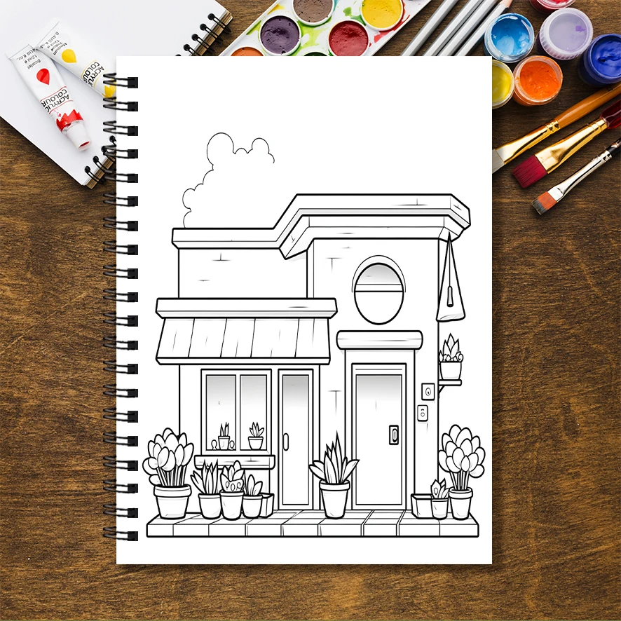 Beautiful House Adult Coloring Book - 8.3x 11.2 Inch 32 Page Coloring Book - Helps Reduce Stress and Ease Emotions