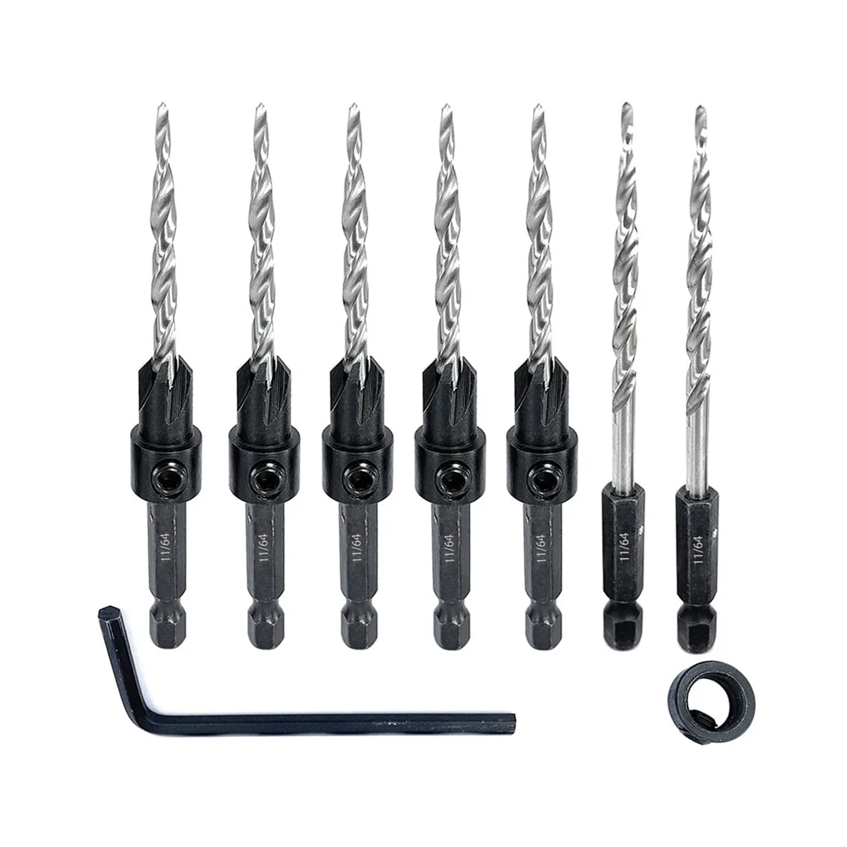 5Pcs Wood Countersink Drill Bit Set with 2Pcs Counter Sinker Replacement Tapered Drill Bit for Drilling Pilot Hole