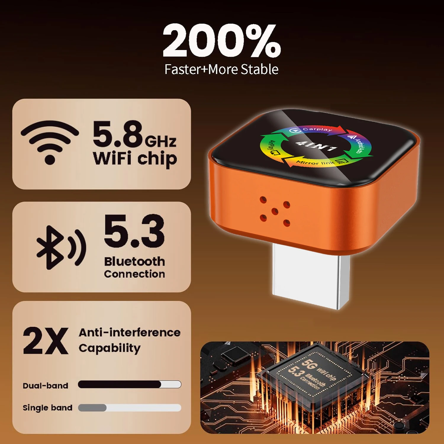 Picture 7: 4-in-1 Wireless CarPlay Adapter with Screen Mirroring, Wi-Fi 6, CarPlay & Android Auto, iPhone & Android,Zinc Alloy