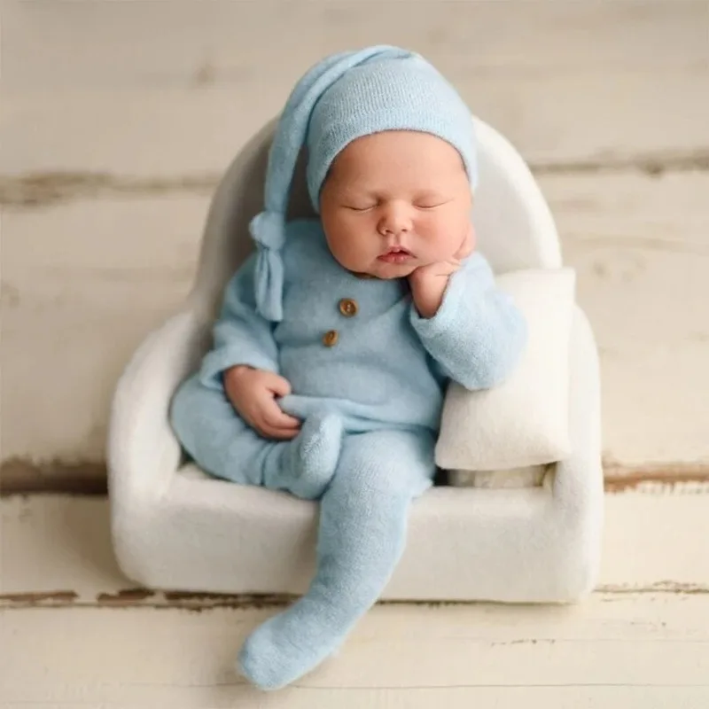 

2Pcs Baby Romper Hat Set Newborn Photography Props Costume Bodysuit Hat Kit Infants Photo Shooting Clothing Outfit