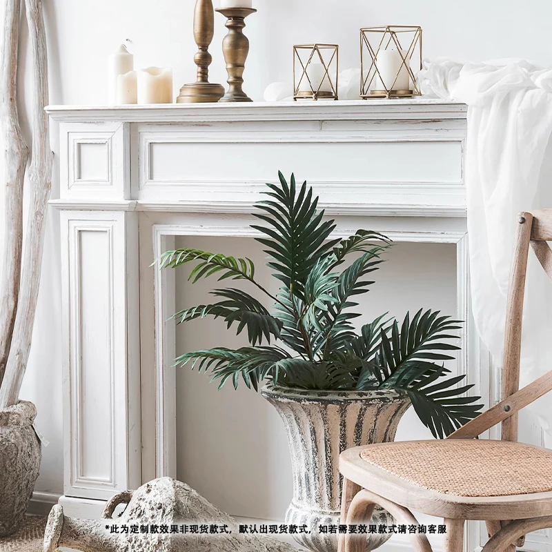 Solid wood fireplace decorative cabinet European and American black and white fake fireplace rack homestay photography props