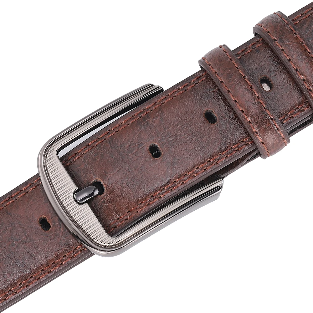 Herren-Gürtel aus Rindsleder mit Dornschließe, Modischer Vielseitiger Gürtel, Reiner Ledergürtel mit Löchern, Neu in Mehreren Farben: Rot, Blau, Schwarz, Braun, Gelb – Detail 9