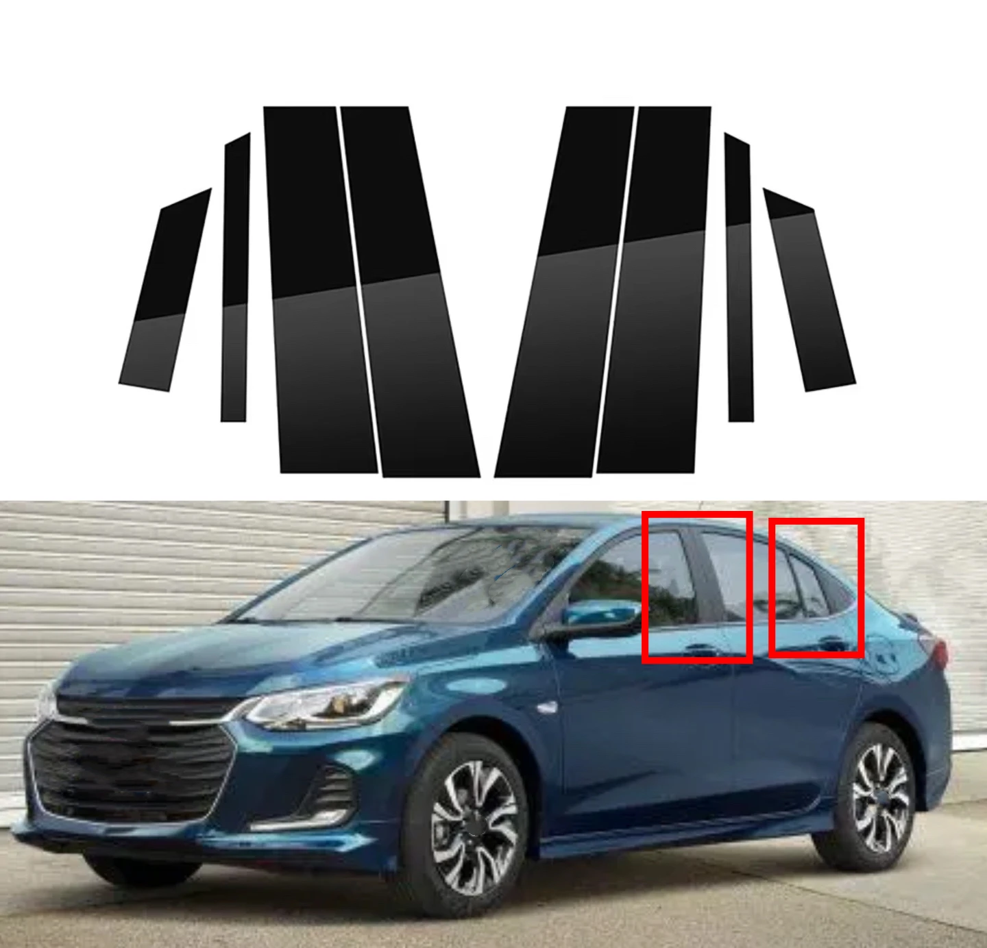 

8Pcs Glossy Black Pillar Posts Fit For Chevrolet Onix 2020 2021 2022 2023 Window Trim Door Decor Moulding Cover Accessory