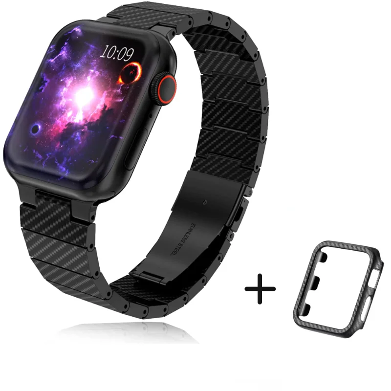 

Carbon Fiber Strap+Case For Apple Watch 42mm 45mm 41mm Lightweight Belt For iWatch Wristband 9 8 7 6 5 4 SE 44mm 42mm 40mm band