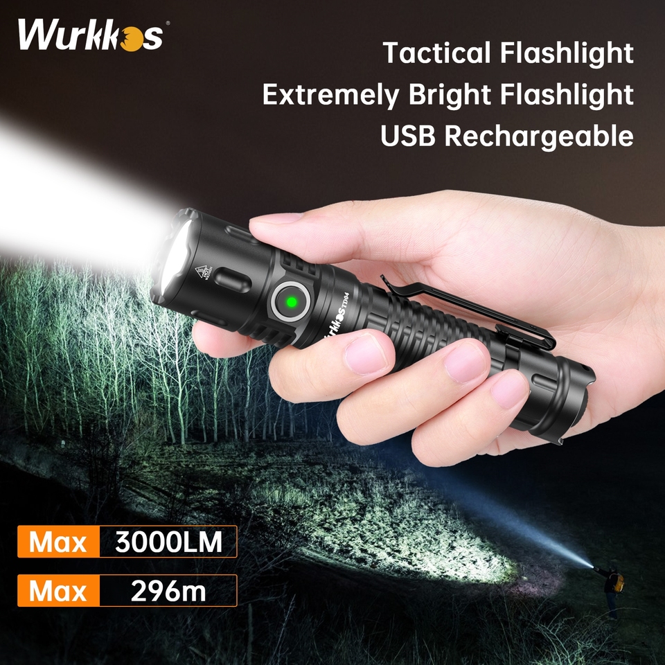  Wurkkos TD04 Self-Defense Tactical Flashlight  Portable Powerful 3000 LM LED Flashlight Rechargeable Flashlight XHP50D HI IP68 