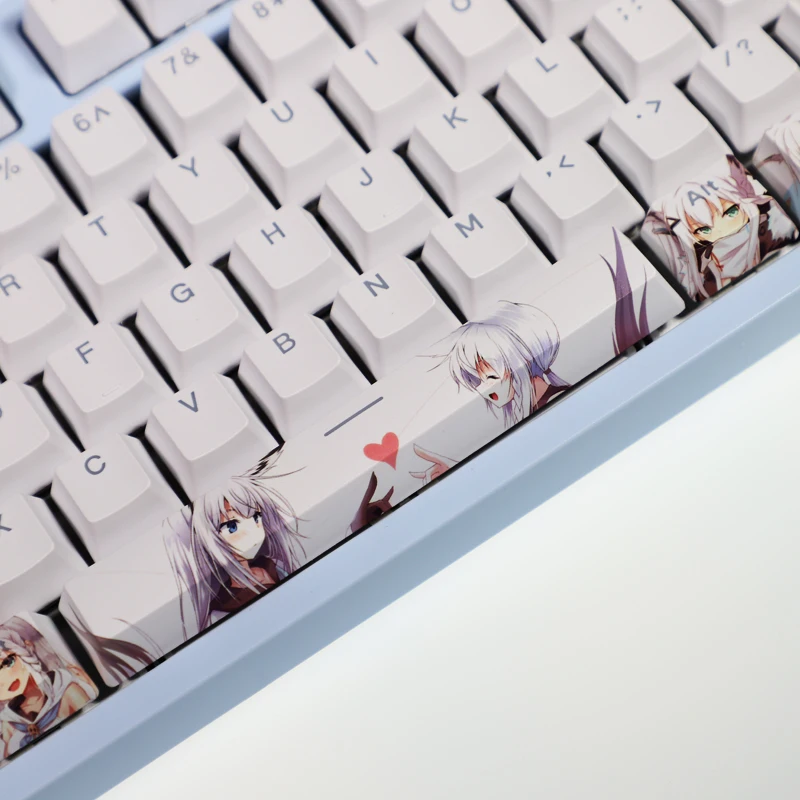 Imagem -02 - Shirakami Fubuki 108 Tampas Chave Pbt Sublimação de Tinta Transmissão de Luz Oem mx Interruptor de Eixo Cruzado Keycap Teclado Mecânico Jogos