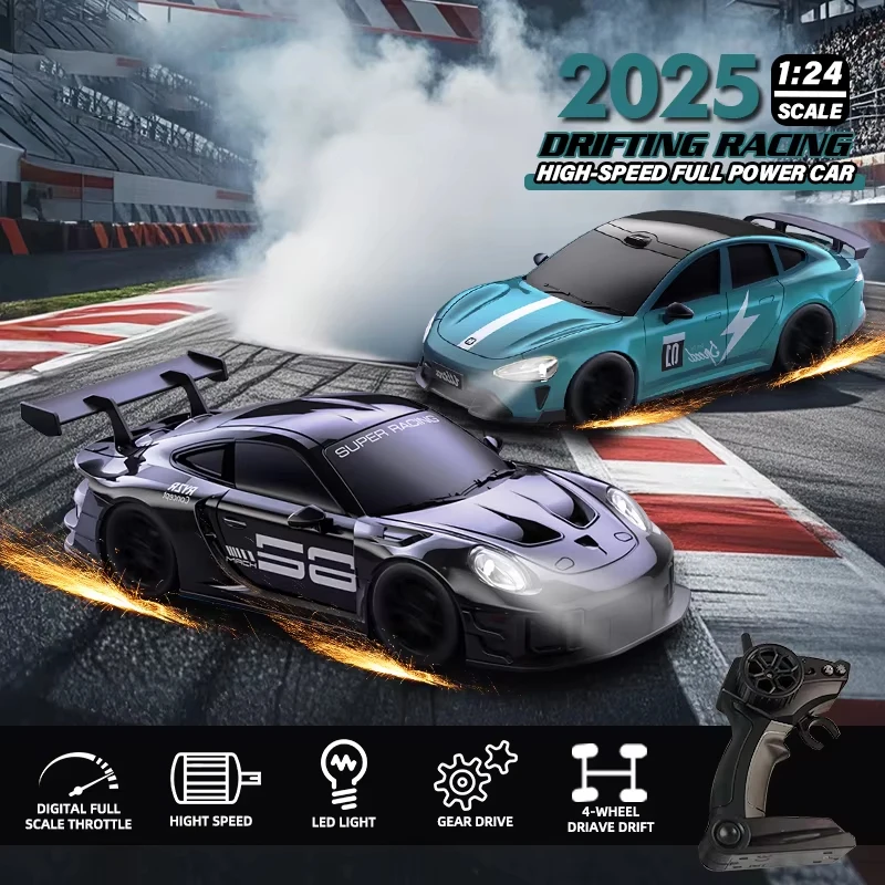 1/24 RC Drift Car, 4WD High-Speed Racing Model with LED Lights, 2.4G Birthday Gift for Boys