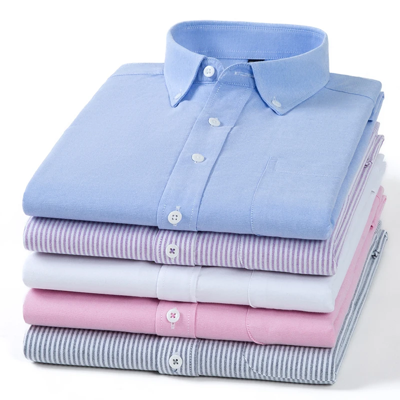 

100% хлопок Оксфордская рубашка с длинным рукавом для мужчин Социальные классические рубашки Мягкая удобная повседневная мужская офисная рубашка стандартного кроя 4XL 5XL