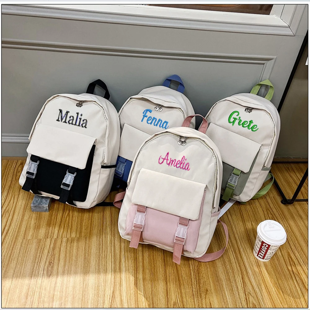 

Name Customized Simple Contrast Backpack, Travel Bag, Couple Bag, Personalized Embroidery Junior High School Student Gift Bag