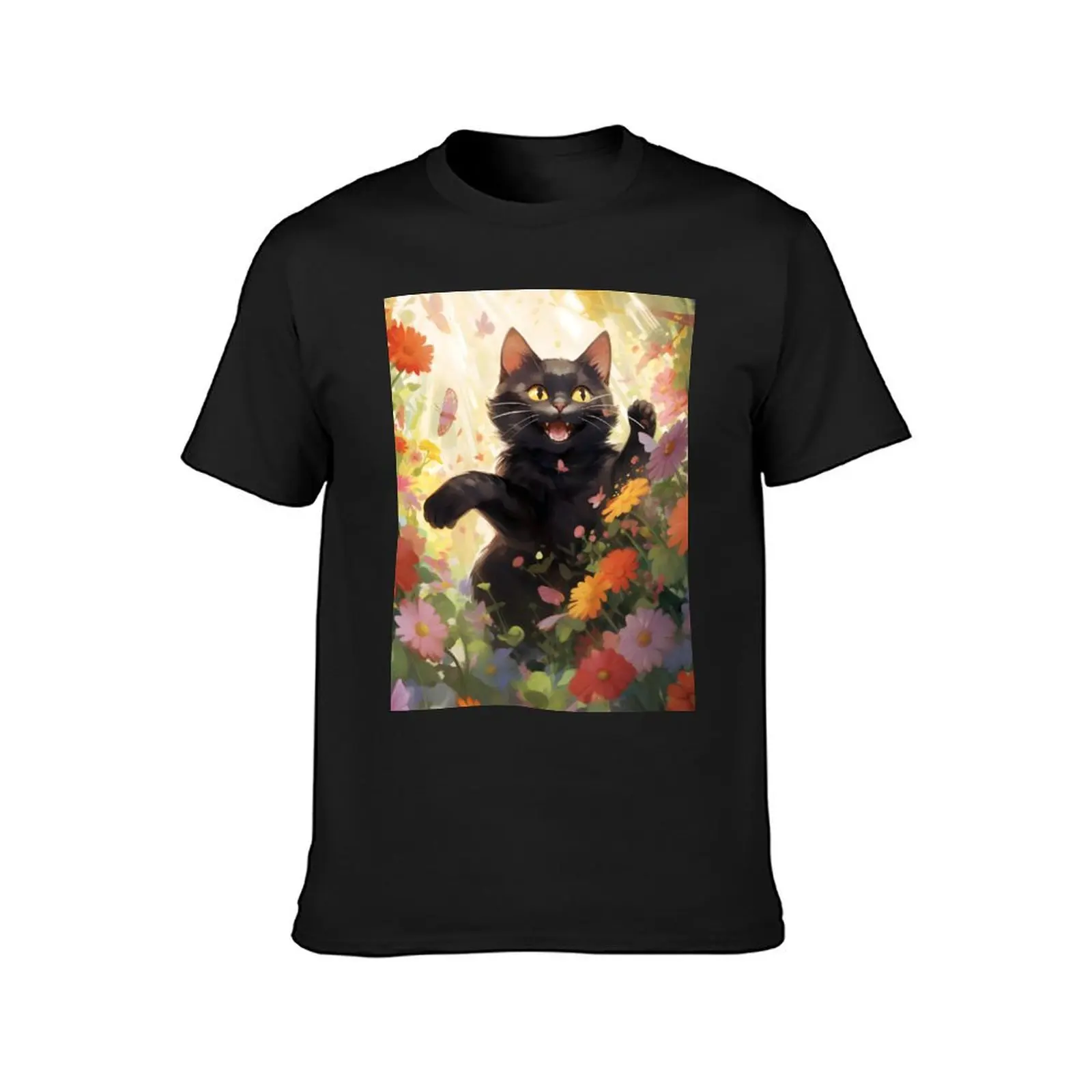 Black Cat's Bouquet Jump T-Shirt heavyweights kawaii clothes hippie clothes shirts graphic tees mens funny t shirts