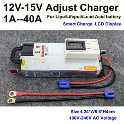 12V to 15V Adjust 40A fast lifepo4 12v battery charger fully automatic carregador de bateria 12v automotiva corrente RV Camper