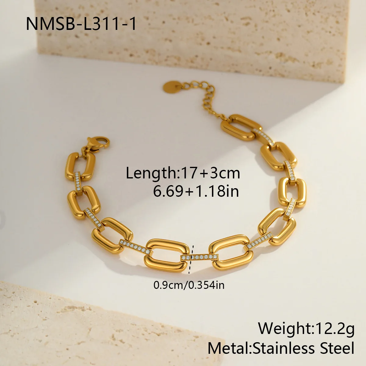 18K gold plated stainless steel round heart-shaped zirconia bracelet  exquisite and high-end jewelry