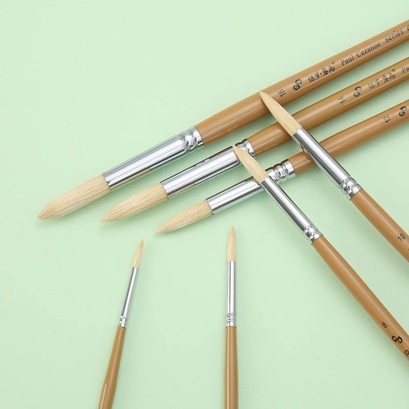 White bristle round tip brush, suitable for gouache, watercolor, acrylic, oil painting, art brush, painting supplies