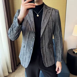 Brand Autumn Stripes Blazers Men Korean Slim Fit Casual Business Suit Jackets High Quality Wedding Banquet Party Dress Coats