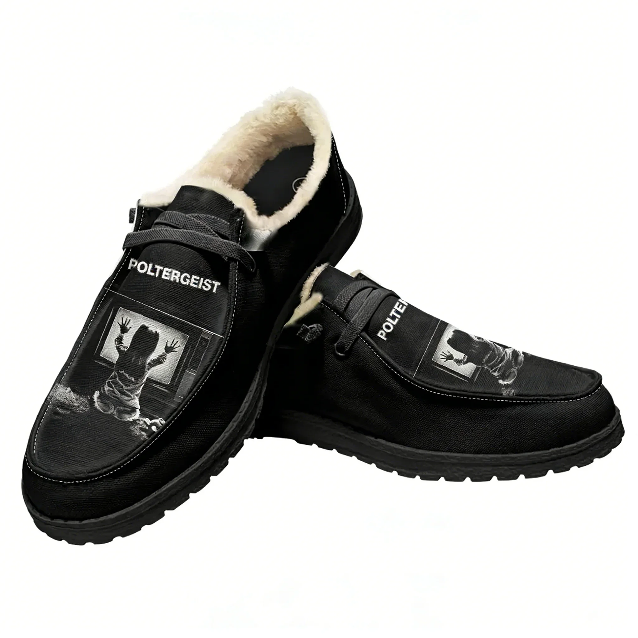 

Poltergeist Velvet Flat Shoes Mens Womens Warm Shoe Indoor Outdoor Light Shoe Personalized Fashion Print Customize Couple Shoes