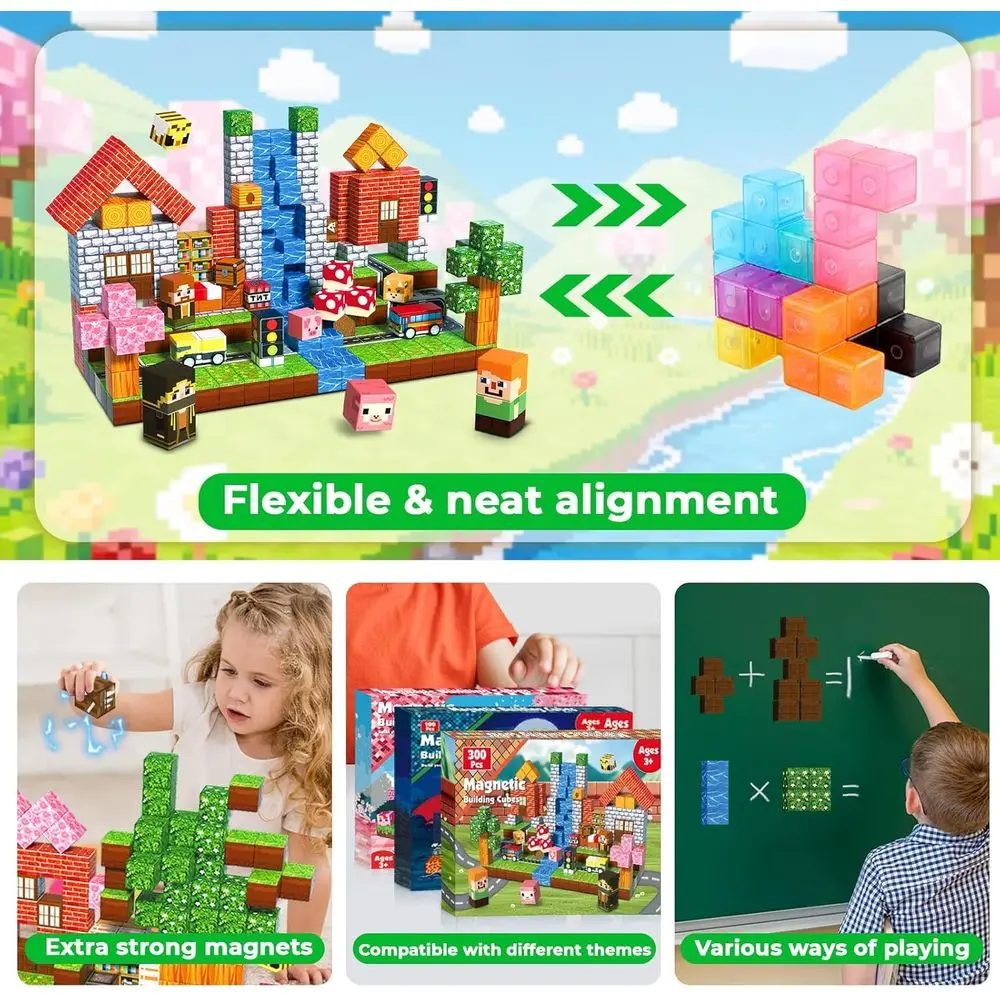 300-teiliges magnetisches Bausteinset: Straßen- und Waldthema für Montessori-inspiriertes STEM-Lernen, ideales Geschenk für Kinder ab 3 Jahren