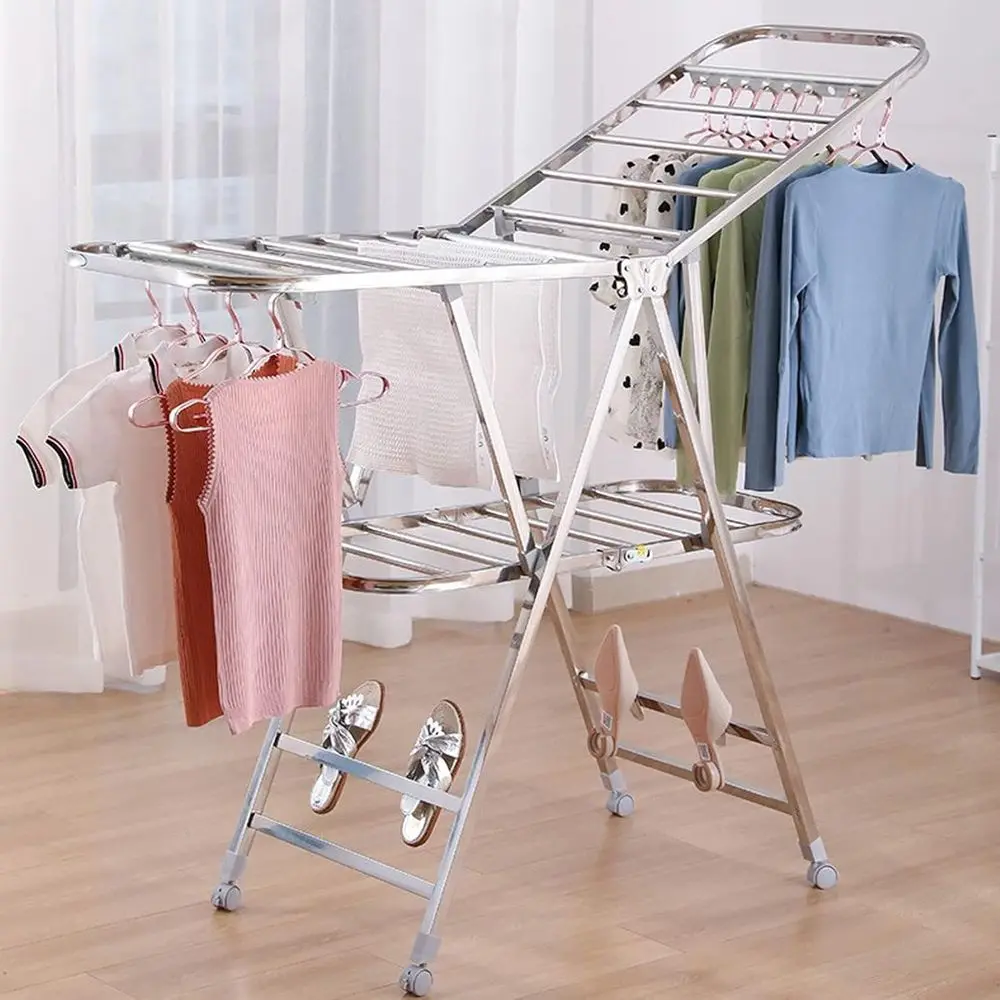 

Compact Folding Clothes Drying Rack - Durable Stainless Steel, Ideal for Indoor or Outdoor Use, Versatile for Laundry and Beddin