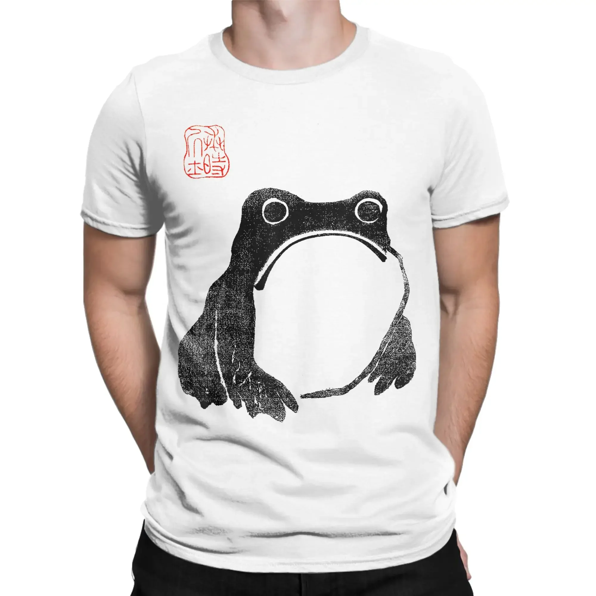 Japanese Grumpy Frog Toad Unimpressed Animal Funny Chubby T-Shirts 100% Cotton Tee Shirt for Men's Y2K Short Sleeve Clothing