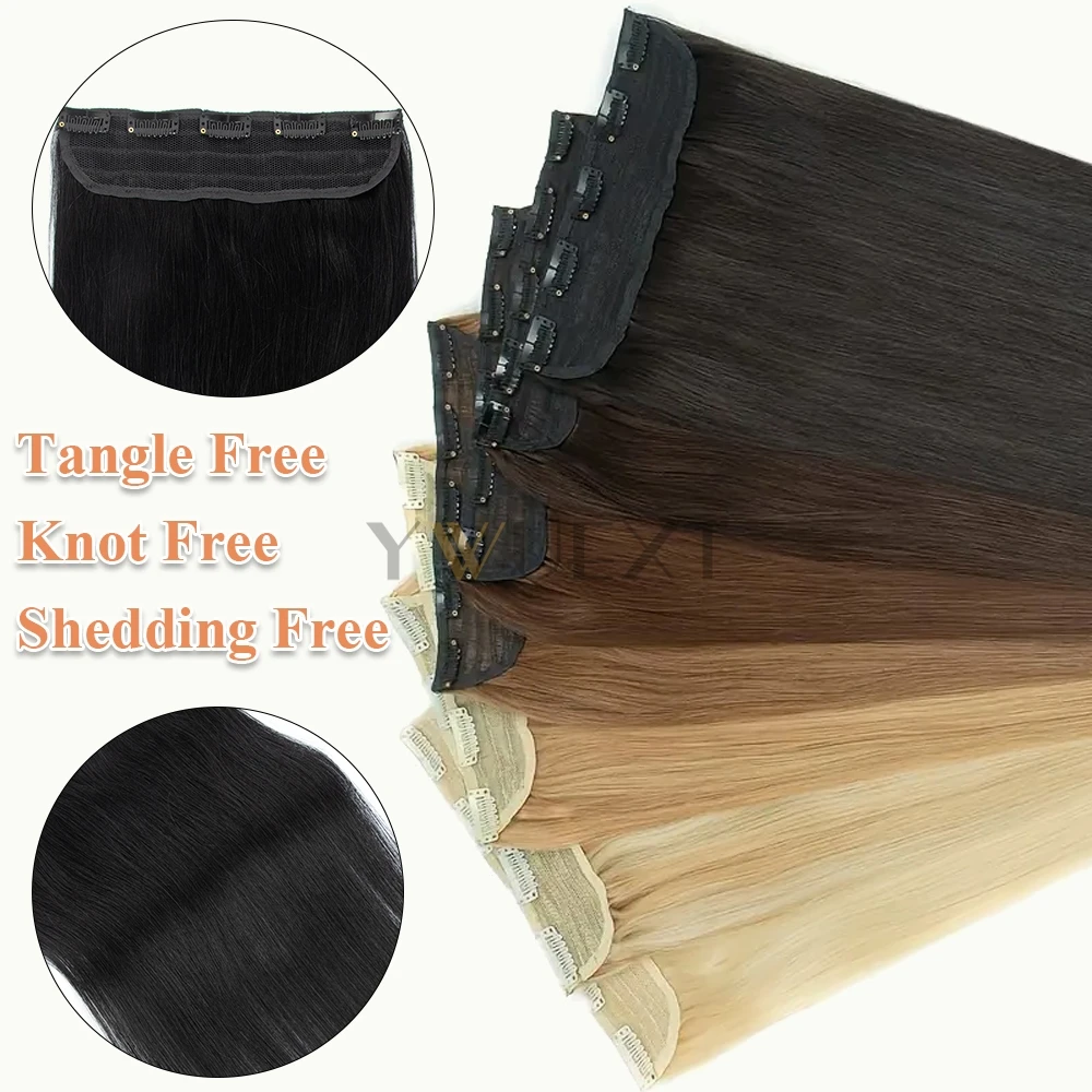One Piece Clip in Human Hair Extensions Natural Straight Machine Remy Hair Easy to Wear and Remove at Home For Women 14-22 Inch