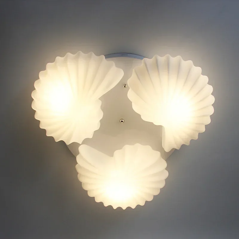 Mediterranean Conch Shell Glass Lampshade for Living Room lamparas de techo abajur led living room ceiling light