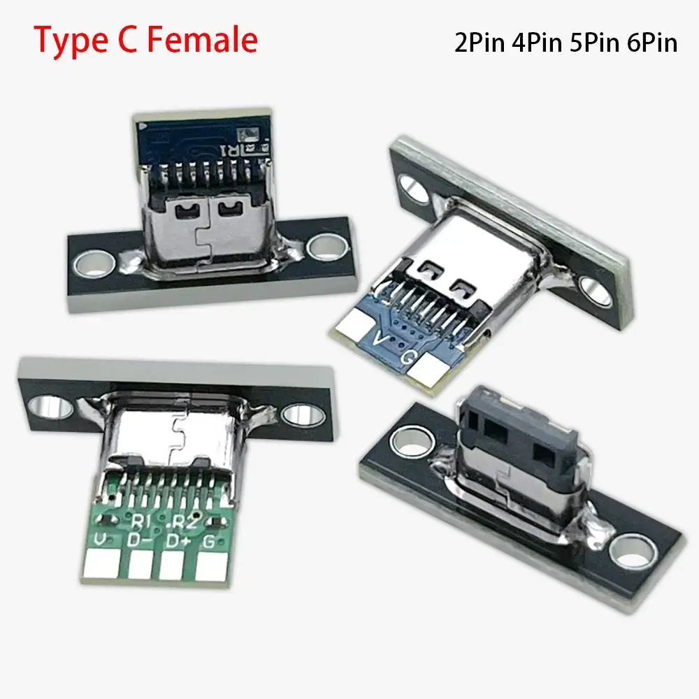 10Pcs With Screw Fixing Plate USB 3.1 Type C Socket 2Pin 4Pin 5Pin 6Pin Charging Port Female Connector Jack USB Female