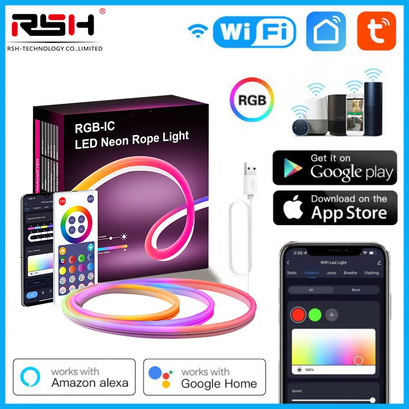 

Tuya New Smart LED Neon Lights APP DIY Music Sync RGBIC Dreamcolor IP68 Waterproof Flexible Dimmable 6 Million DIY Colors